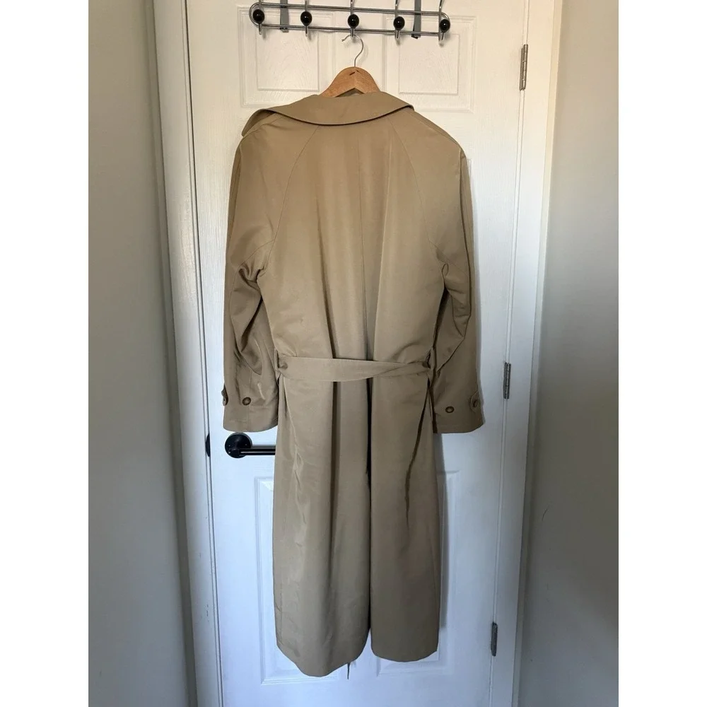 Mens Sanyo Khaki Belt Trench Coat Size R40 Wool Liner Minimalist Luxury - Picture 2 of 9